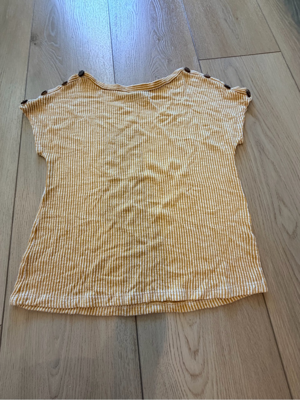 W5 Yellow Striped Ribbed Button-Detail Short Sleeve Top